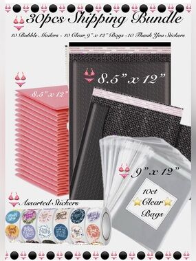 30pcs Shipping Kit 
⭐️10-Bubble Mailers
⭐️10-Clear Bags
⭐️10-Thank You Stickers